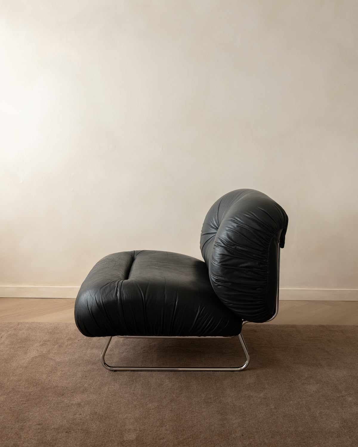 Italian Leather and Chrome Lounge Chairs, 1980s, Set of 3