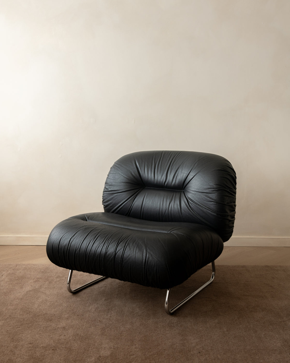 Italian Leather and Chrome Lounge Chairs, 1980s, Set of 3