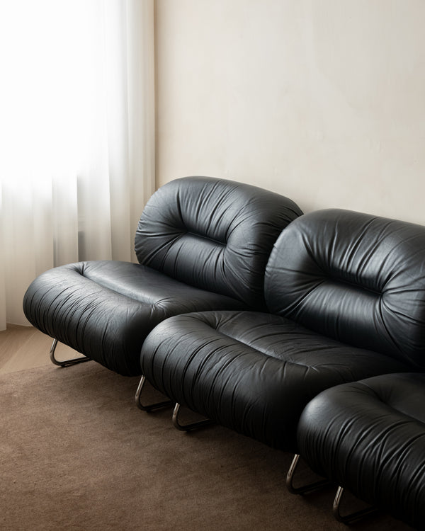 Italian Leather and Chrome Lounge Chairs, 1980s, Set of 3